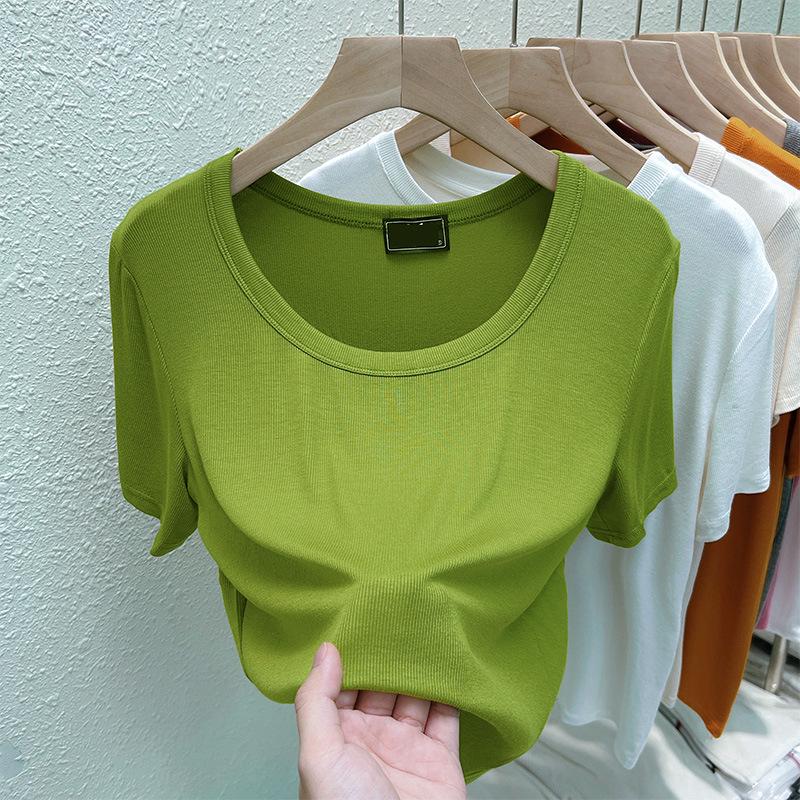 

Женская приталенная белая футболка с коротким рукавом для весны, базовый слой L