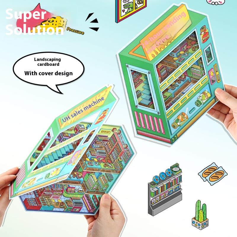 Plus Size Retro Esports Room Flip Cover Landscape Sticker Diy 3D Dopamine Color Cabin Miniature Scene Sticker Gift For Kid Child