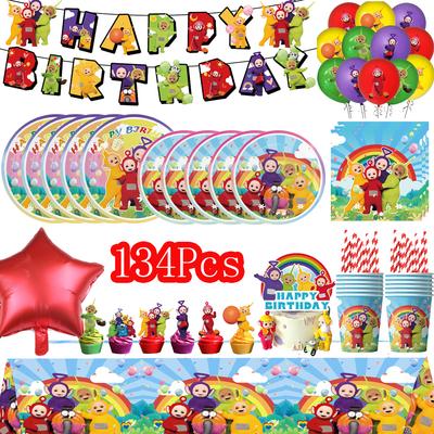 Tinky Winky Birthday Party Decoration Antennababy Disposable Tableware Tablecloth Plate Cup Gift Bag Kids FavorParty Supplies