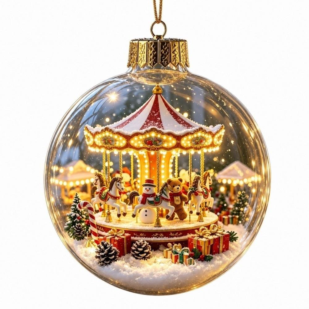 Sleigh Reindeer Lighted Christmas Ball Ornament Acrylic Santa Snowman Deer Pendant  Family Holiday