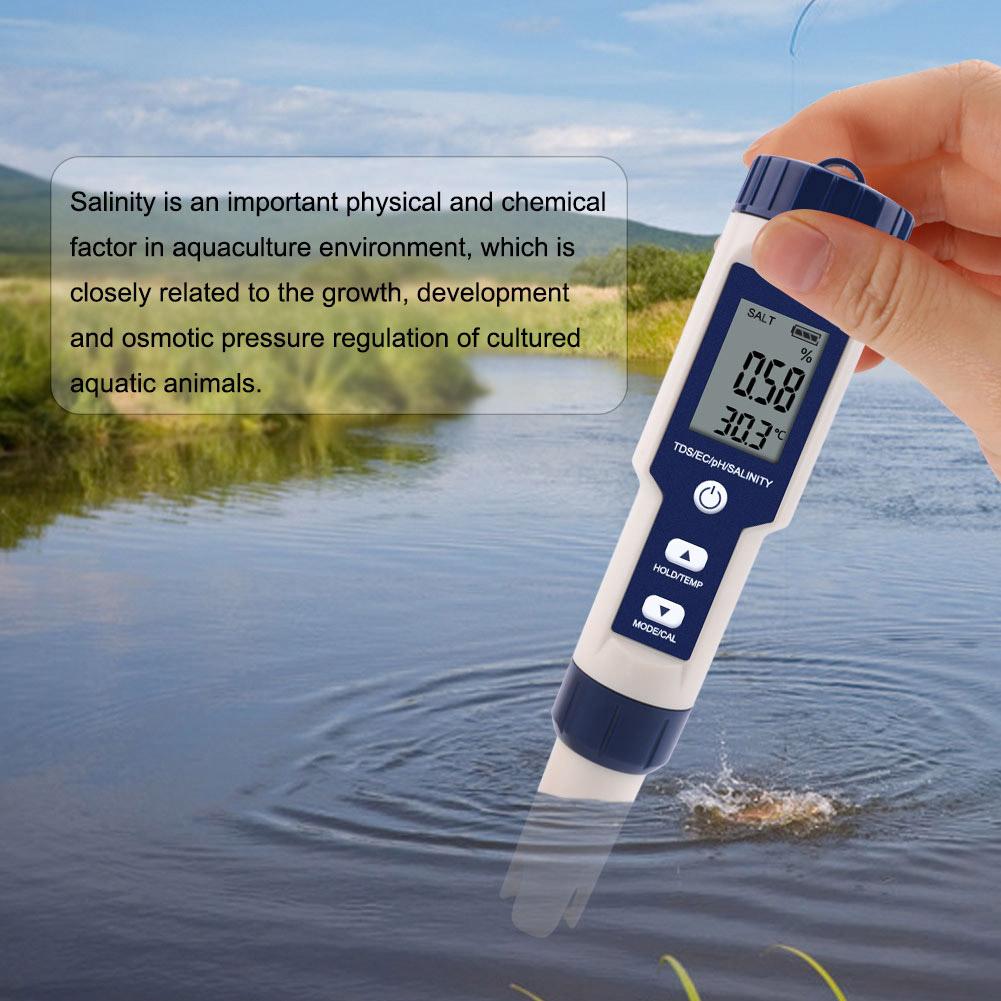 5 In 1 Digital Water Quality Monitor Tester Tds/ec/ph/salinity/temperature Meter For Swimming Pool Drinking Water Aquarium