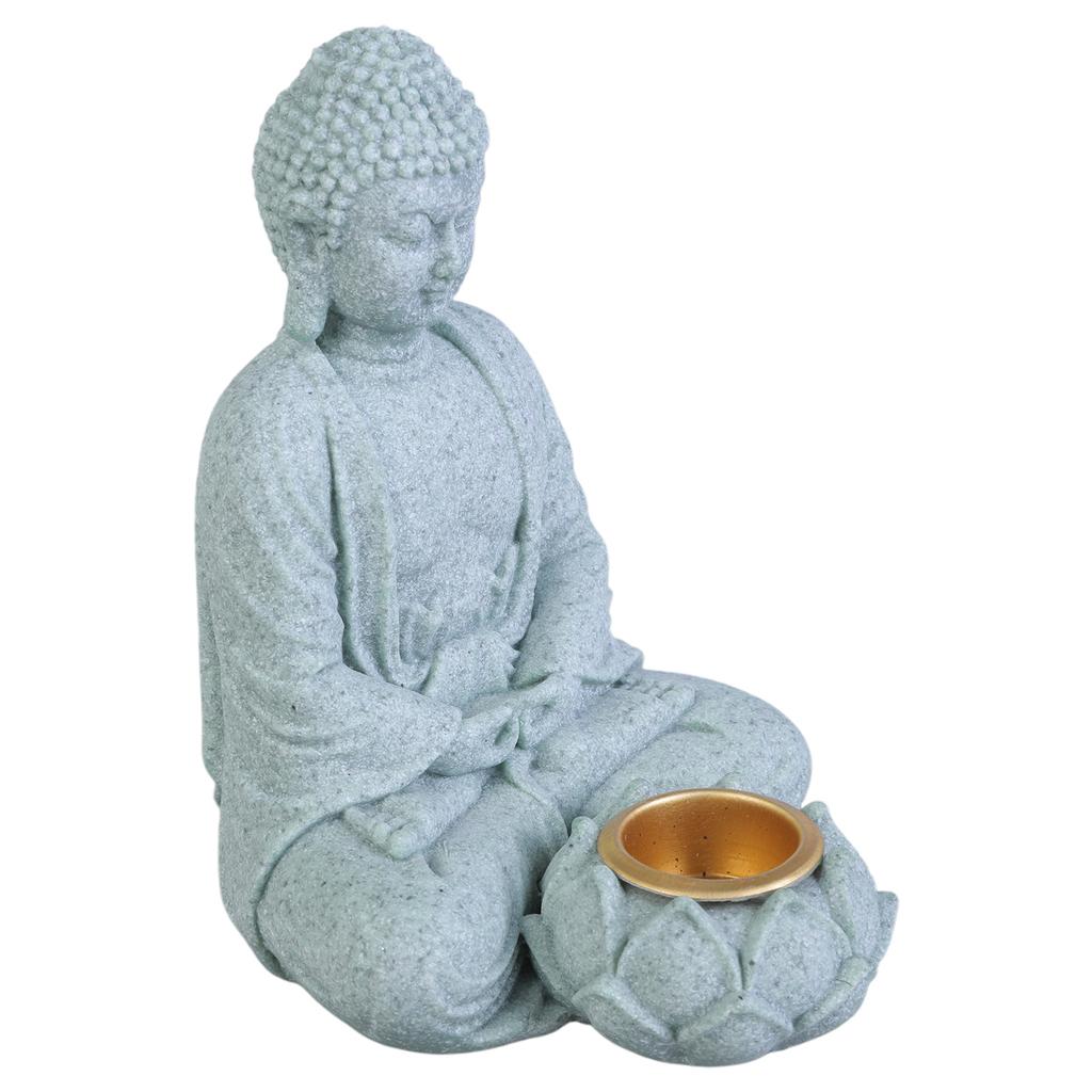 Sitting Buddhas Statue with Tealight Candle Holder Buddhas Figurine Sculpture Insenses Holder for Home and Garden Decors