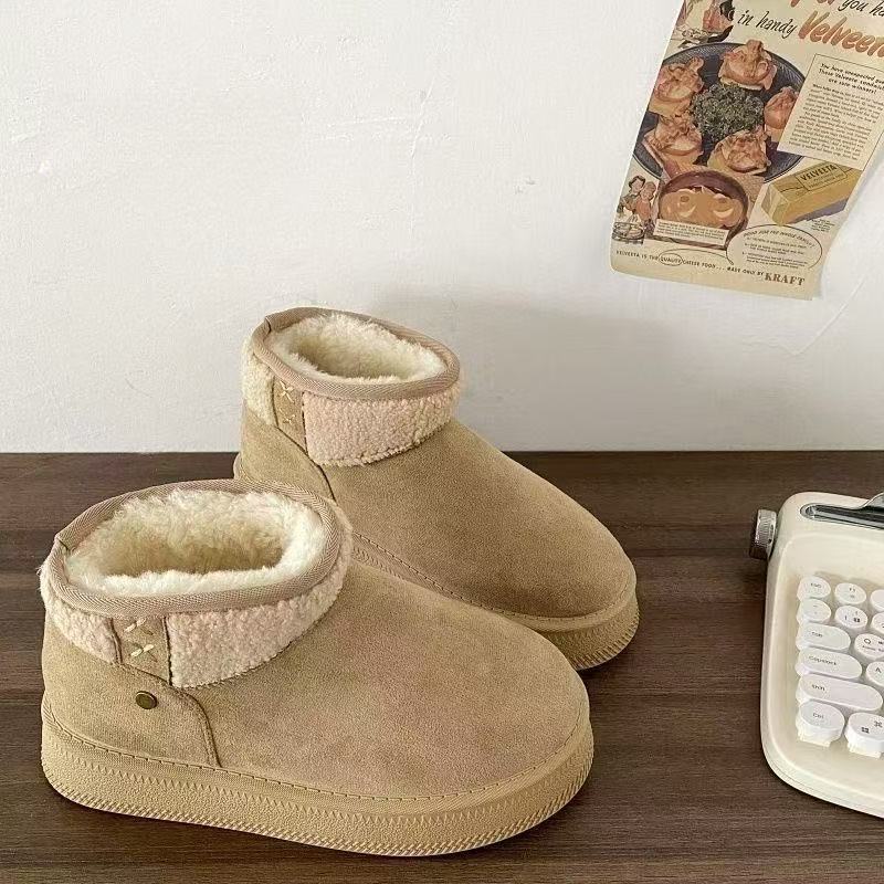 

Sports and leisure shoes fur integrated fleece short snow boots winter warm non-slip thick-soled cotton shoes bread shoes 40【foot length 25.0cm】 сірий колір