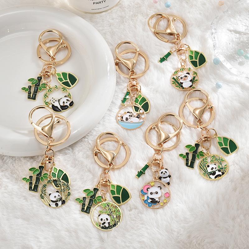 Cute Panda Bamboo Metal Keychain - Cartoon Alloy Pendant Accessory