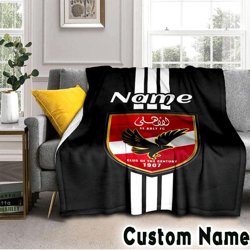 Custom Name Ahly FC Crest Throws Blanket Flannel Blankets for Couch Bed Gifts for Men Women Picnic blanket Christmas fan gifts
