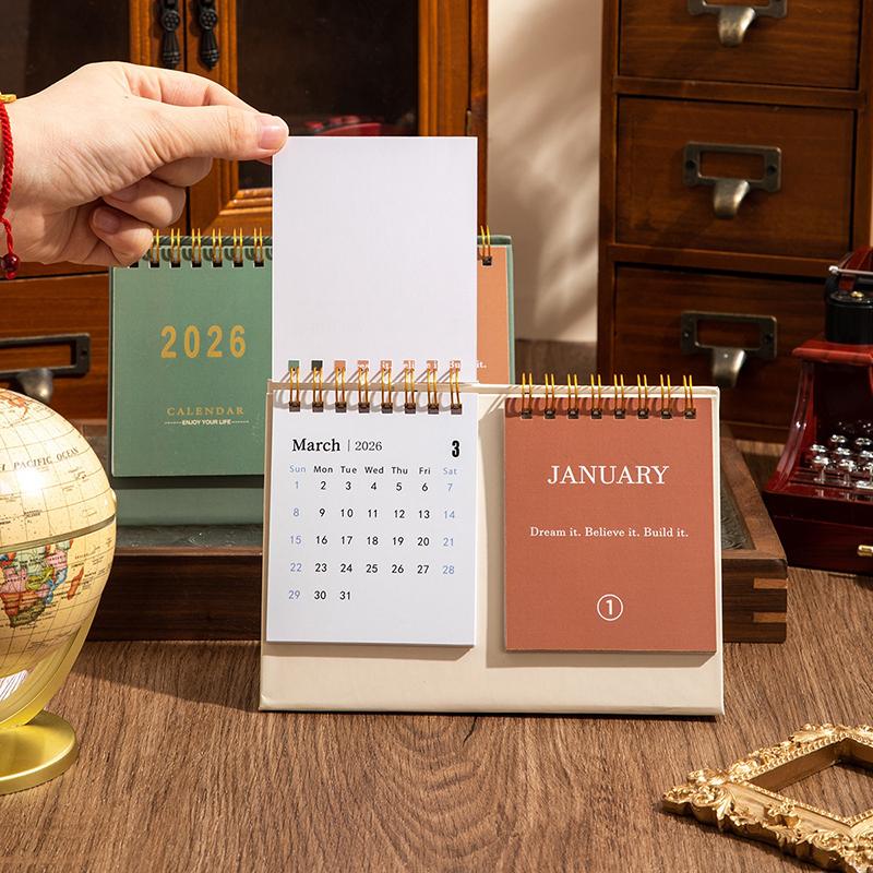2026 Desk Calendar Mini Portable Simple English Handmade Desktop Decoration Office Daily Record Study Decor Desk Accessories