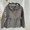 Autumn and winter new fashion hooded ribs strips drawstring waist light short white duck down jacket women's coat