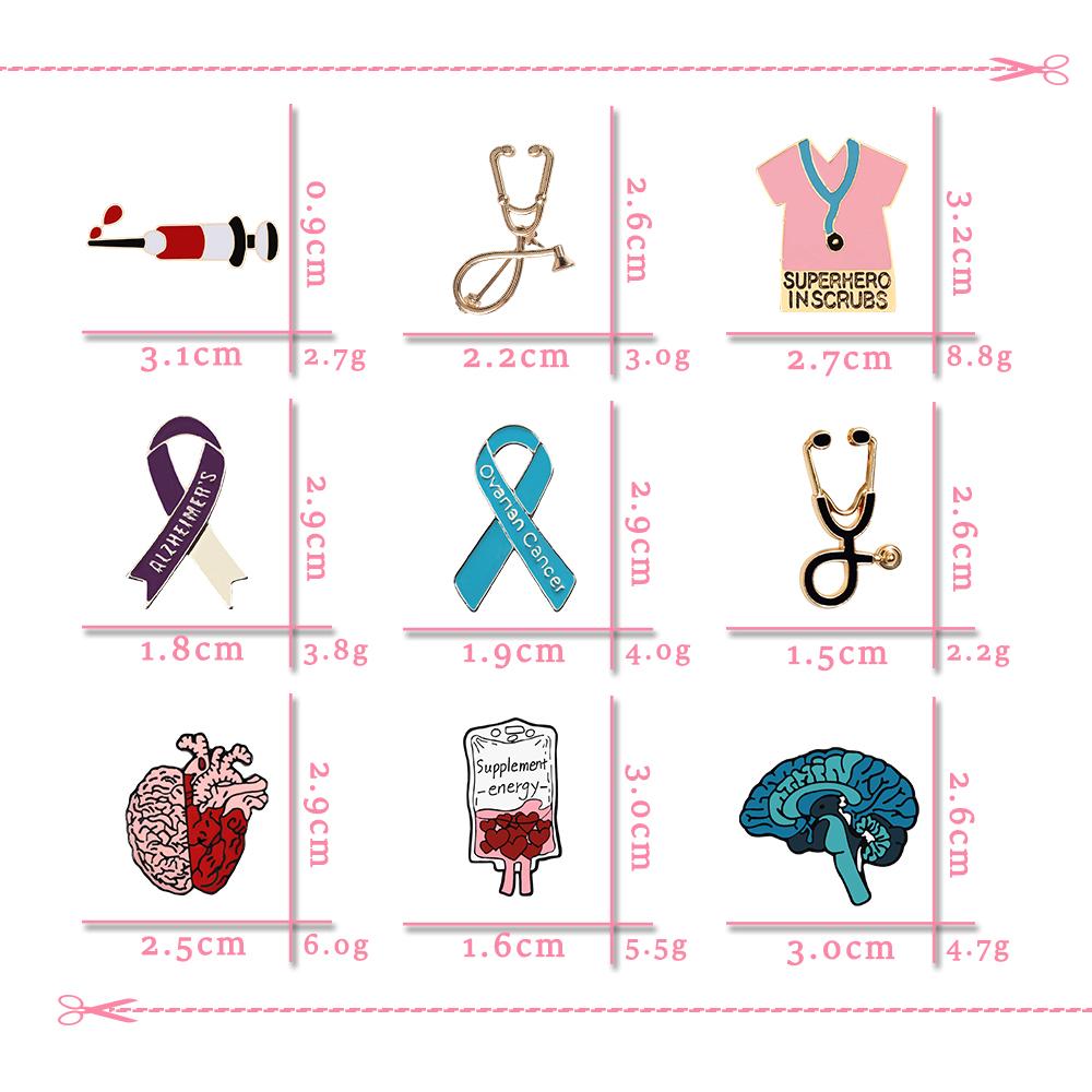Creative Nurse Doctor Brooch Medical Theme Stethoscope Syringe Enamel Pin Heart Brain Surgical Suit Lapel Badge Accessories Gift