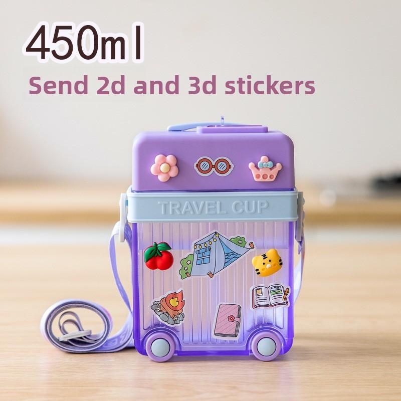 

Cartoon Portable Silicone Straw Cup With Sealing Leakproof Design For Office And Travel фиолетовый