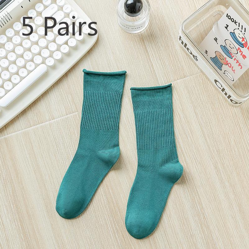 5 Pairs of Medium Length Pure Cotton Socks That Are Versatile for Women In Autumn and Winter
