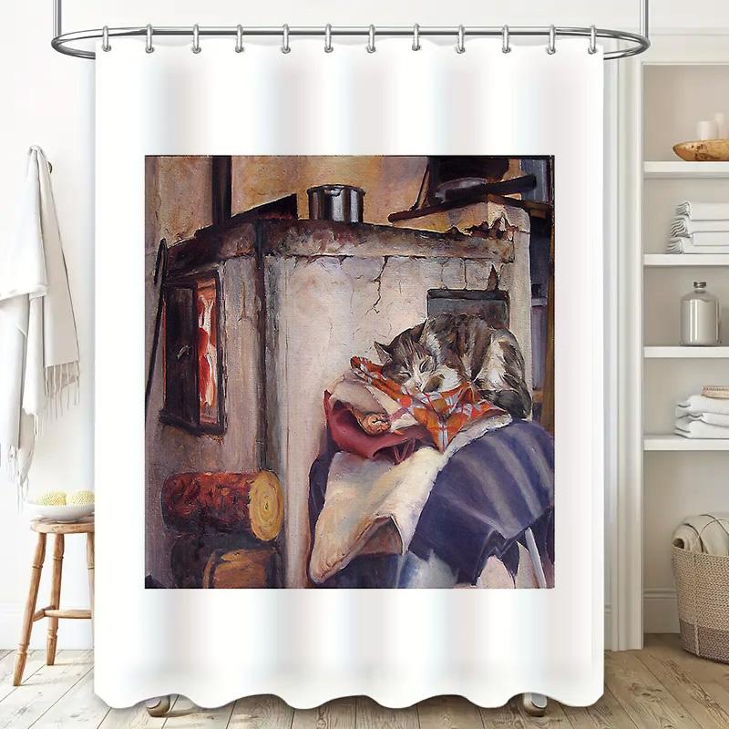 Vintage Farmhouse Bathroom Shower Curtain Rustic Kitchen Decor Farm Life Scenic Print Waterproof Fabric Washable Wall Hanging