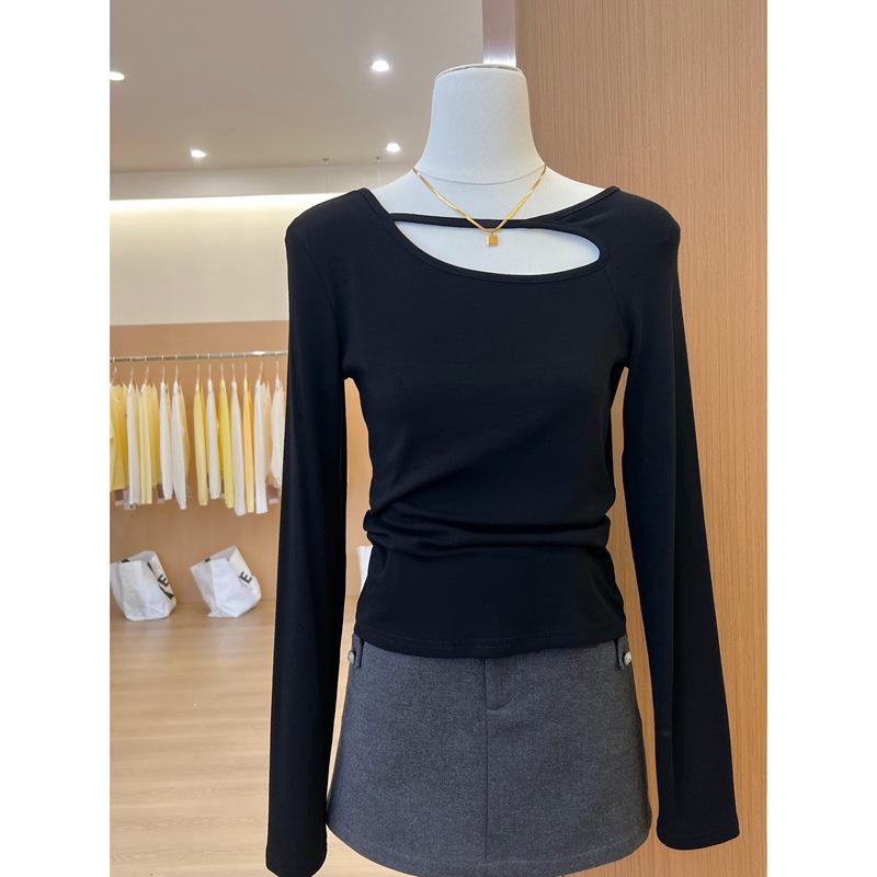

Women s Autumn Slim Fit Hollow Long-Sleeve T-Shirt Extra Large чёрный
