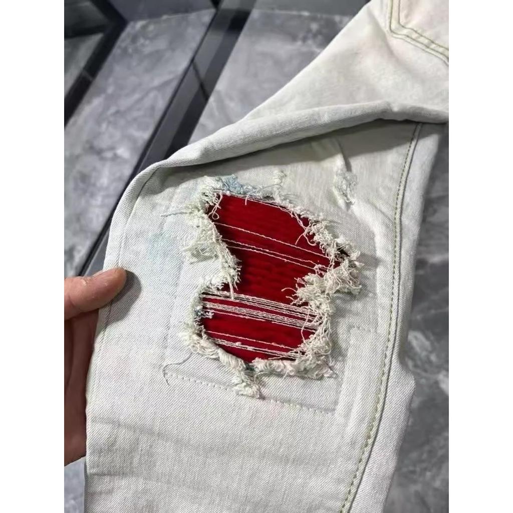 Spring American Ripped Design High-end Elastic Jeans Men's Slim Casual New Men's Pants Niche