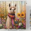 Open 1pcs Cute Alpaca Theme Digital Printed Shower Curtain, Polyester Fabric Shower Curtain with Hooks, Curtain Home Decor