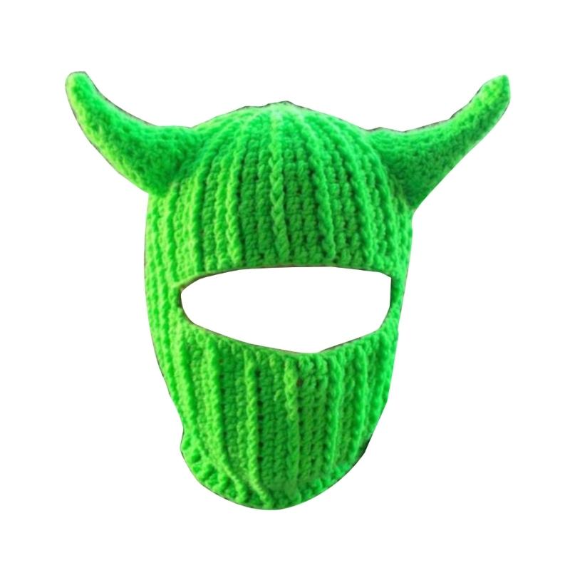 Novelty Devil Horn Face Cover Hat Knit Balaclava Cap for Women Men Winter Warm Hat Adult Halloween Costume Role Play Cap