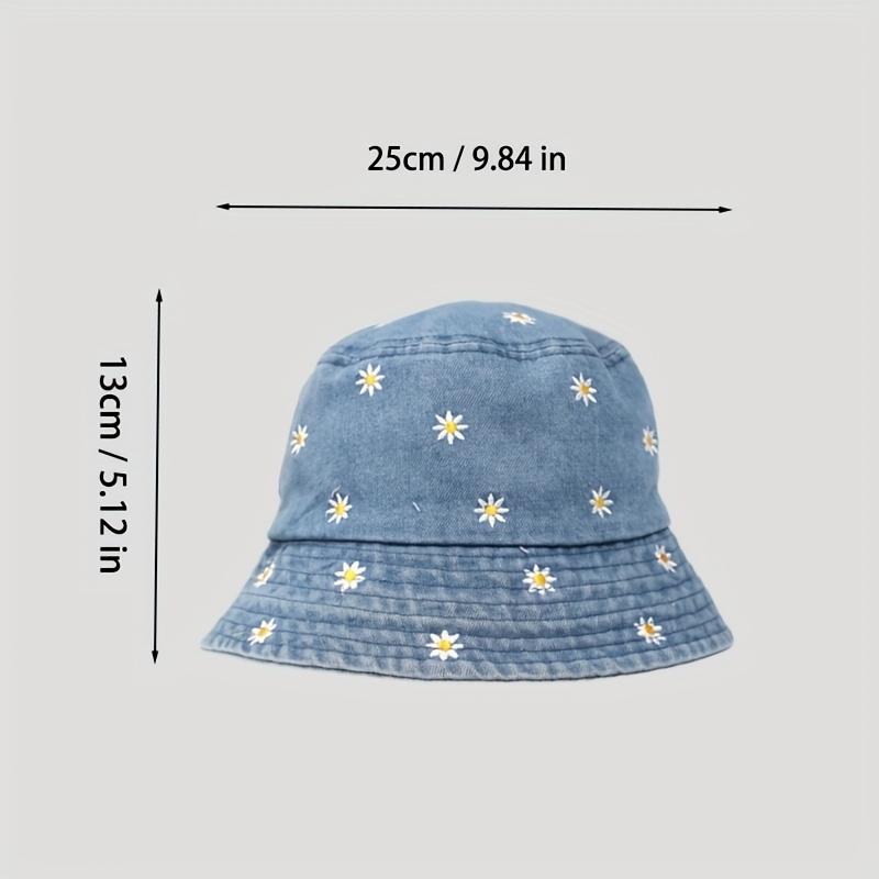 Lightweight Denim Women's Bucket Hat | Floral Embroidery, Stylish Sun Protection, Casual Summer Hat for Spring and Summer, Durable Headwear