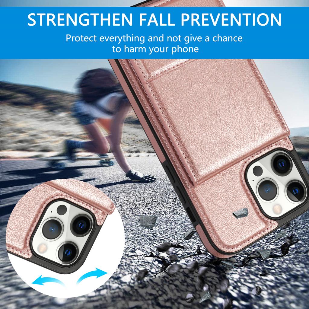 N.BEKUS For iPhone 16 Pro Case Leather+TPU Kickstand Phone Cover with Card Holder