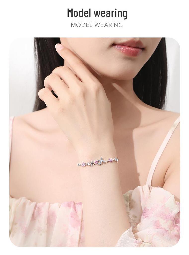Tichia 925 Sterling Silver Cherry Blossom & Butterfly Bracelet for Women - Versatile, Sweet Floral Design