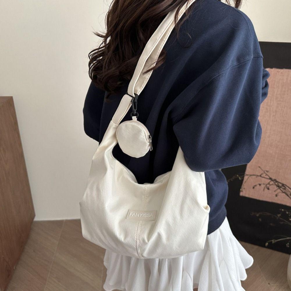 Cream Color Canvas Bag with Coin Purse Korean Style Simple Dumpling Bag  Women