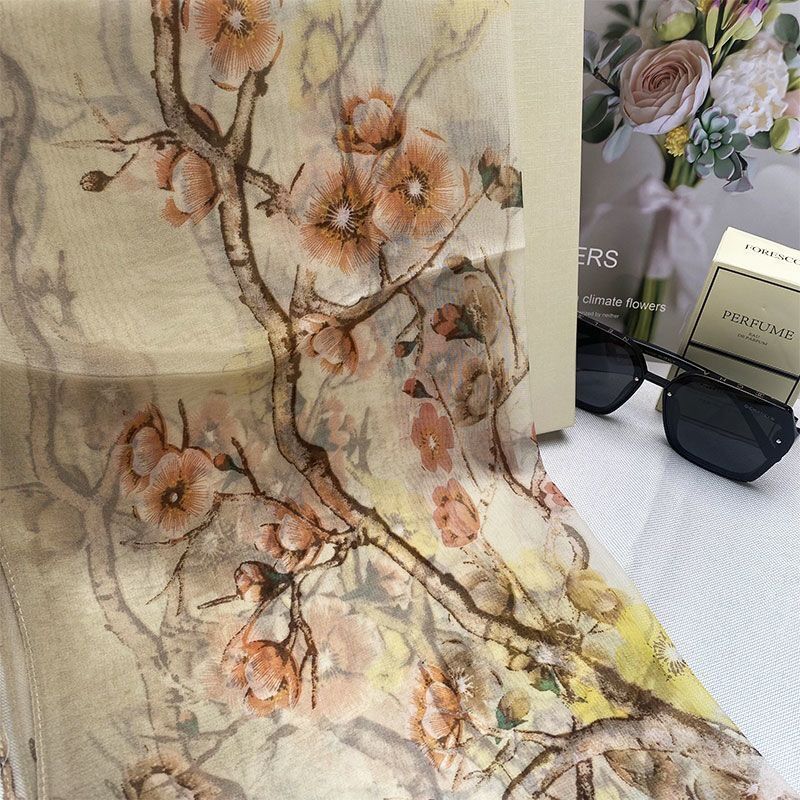 Summer Thin Silk Scarf for Women's High-end Georgette Scarf Long Versatile Fashion Shawl Scarf Beach Towel