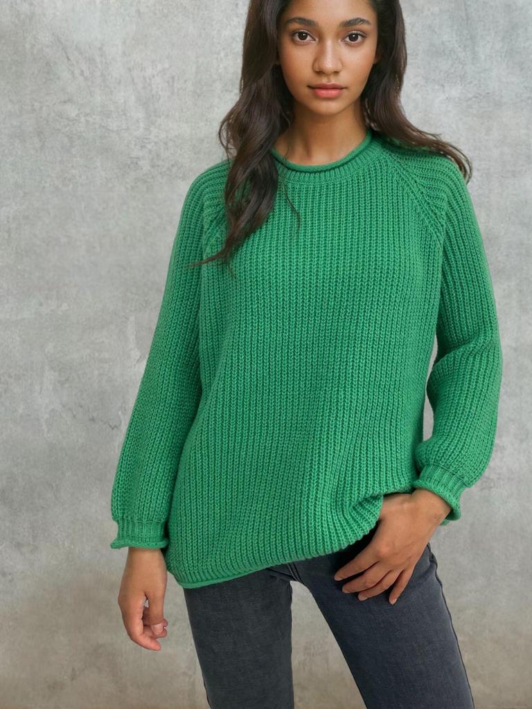 Women's Plus Size Chunky Knit Roll Neck Sweater - Solid Color Loose Pullover for Autumn/Winter