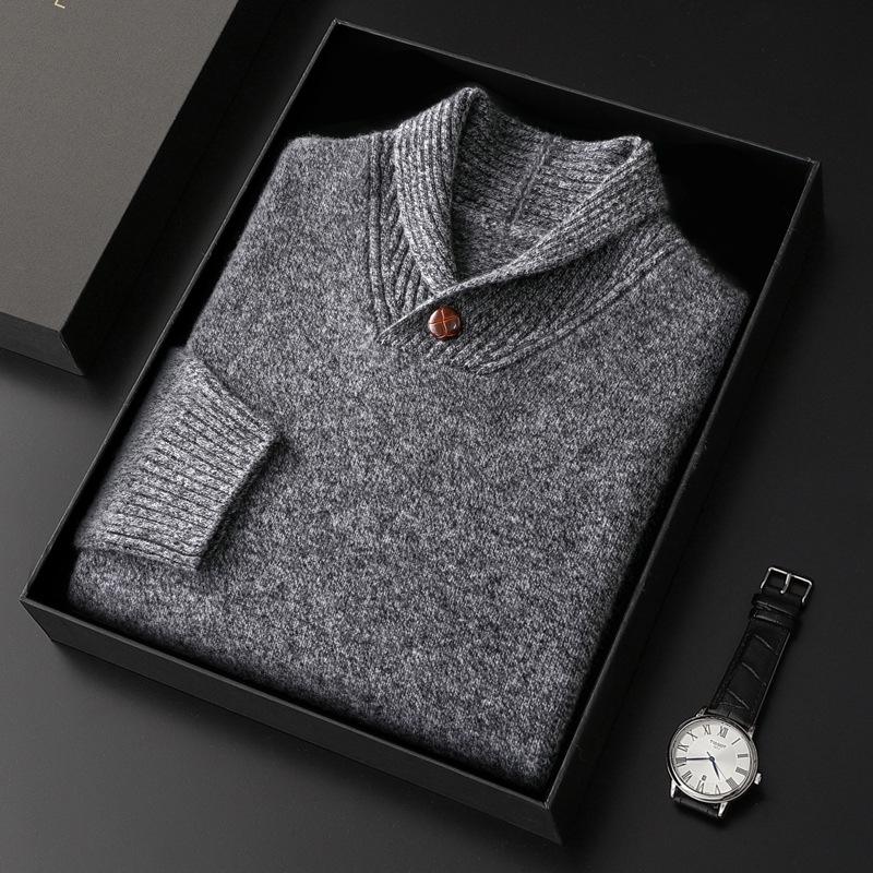 Thick Casual Cable Knit Green Collar Sweater - 100% Pure Wool & Cashmere XXL (170-190 jin)