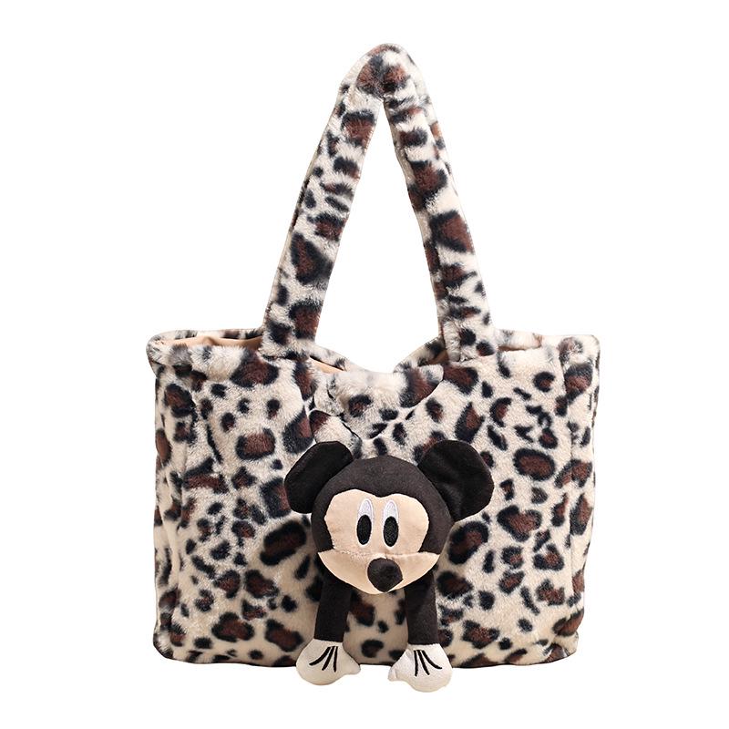 2025 Women's Large Fluffy Leopard Print Shoulder Tote Bag