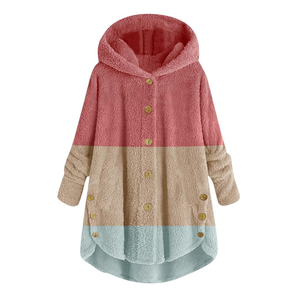 2025 Mehrfarbige Kapuzenjacke: Neue Mode Damen Europäische & Amerikanische Knopf Plüsch Tops