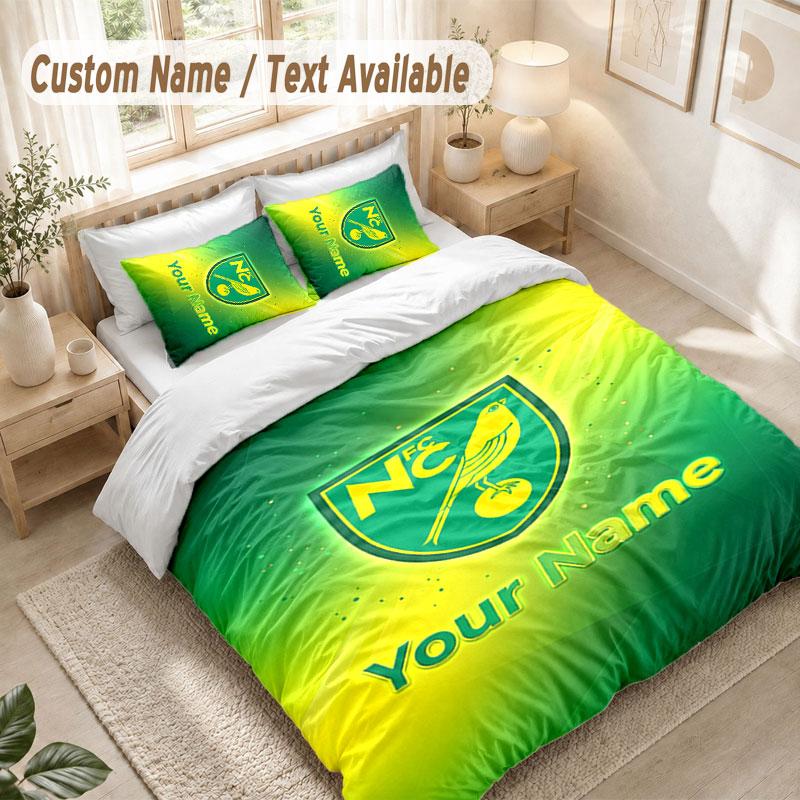 Custom Name Bedding Set 3 PiecesNorwich City Print Duvet Cover + 2 Pillowcases Soft Bed Decor