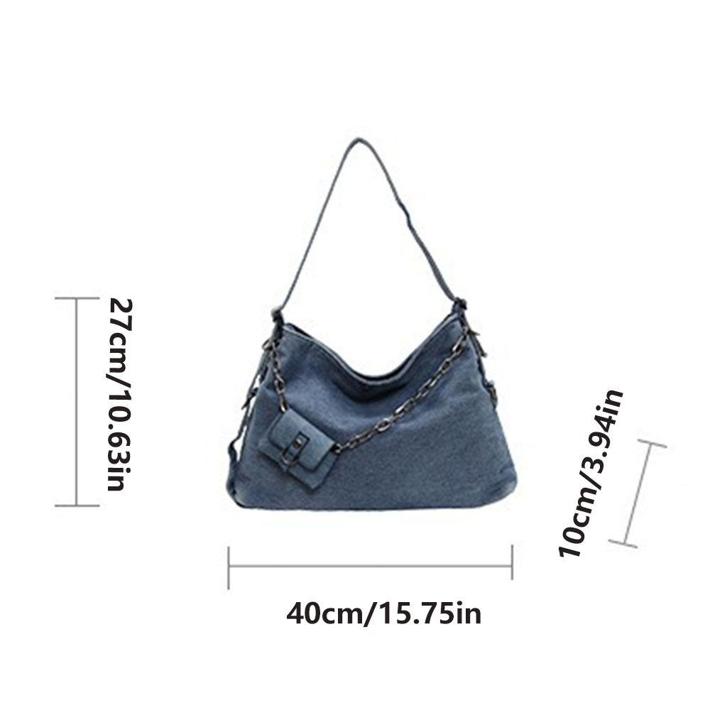 Large Capacity Denim Shoulder Bag Korean Style Handheld Tote Bag Women's Chain Crossbody Bag Women