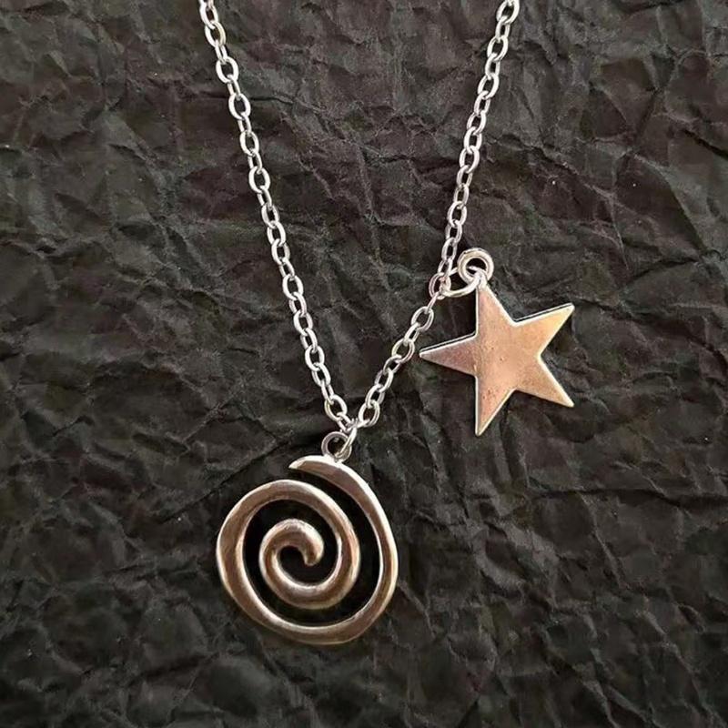 Retro European and American Spiral Symbol Star Pendant Necklace Ladies Men's Bohemian Fashion Hip Hop Y2K Party Zircon Gift