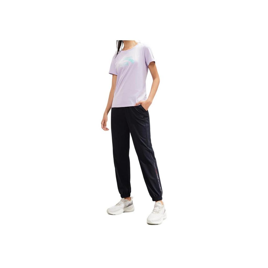 Anta Solid Color Letter Patch Sports Pants Women bottoms Black 162237305-1