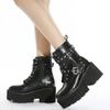 Punk Style Womens Boots High Quality Casual Leather Boots Fashion Platform Booties Thick Soled High-heeled Ankle Boots for Women