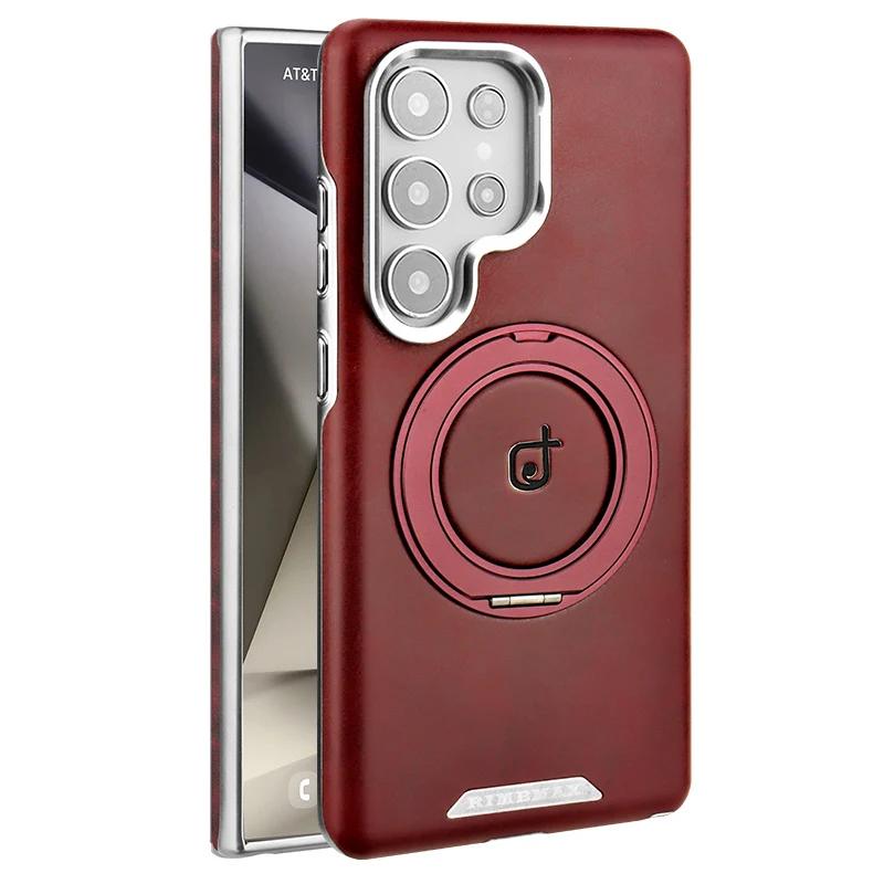 Magnetic Suction 360 Rotating Bracket Leather Case for Samsung Galaxy S25 Ultra S24 Plus S23Ultra Ring Holder Stand Phone Cover