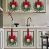 Christmas Kitchen Cabinet Wreaths With Plaid Bow Ribbon Hanging Cabinet Doors Wreaths Decorative For Kitchen Window Outdoor Indoor Holiday Decor