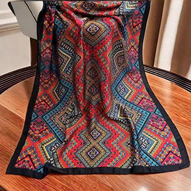 New Spring and Autumn Retro Floral Cranes Temperament Simulation Silk Large Long Scarf Sunscreen Outwear Shawl Female Silk Scarf