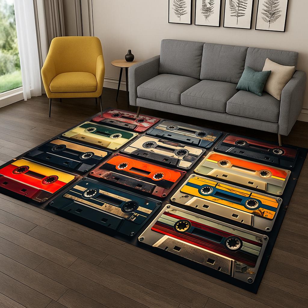 Classic Cassette Tape Music Retro Carpet Rug for Home Bedroom Living Room Sofa Doormat Kitchen Decor,Kid Game Non-slip Area Rug