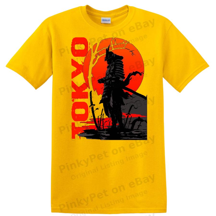 Tokyo Samurai Sunset Silhouette Graphic T Shirt Cool Vintage Anime Tee