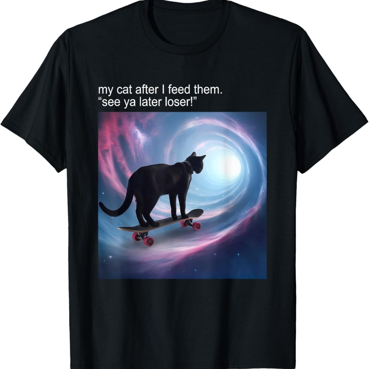 Cat Meme Tshirt Silly Cat Funny Kitty Meow Hiss Kitten T-Shirt(6) S чёрный