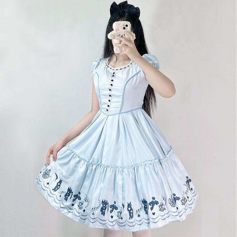 Halloween Alice in Wonderland, Japanese cute maid, blue short-sleeved princess dress
