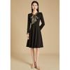 Kebeier 2025 New Autumn Long-Sleeve Black Bow Collar A-Line Dress