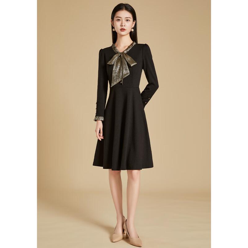 Kebeier 2025 New Autumn Long-Sleeve Black Bow Collar A-Line Dress