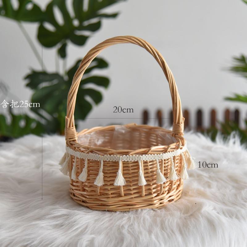New Internet celebrity decoration portable flower basket packaging flower basket handmade rattan floral arrangement gift straw wood chips