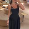 European and American Women's Clothing Autumn New Temperament High-end V-neck Splicing Slim A-word Suspender Dress