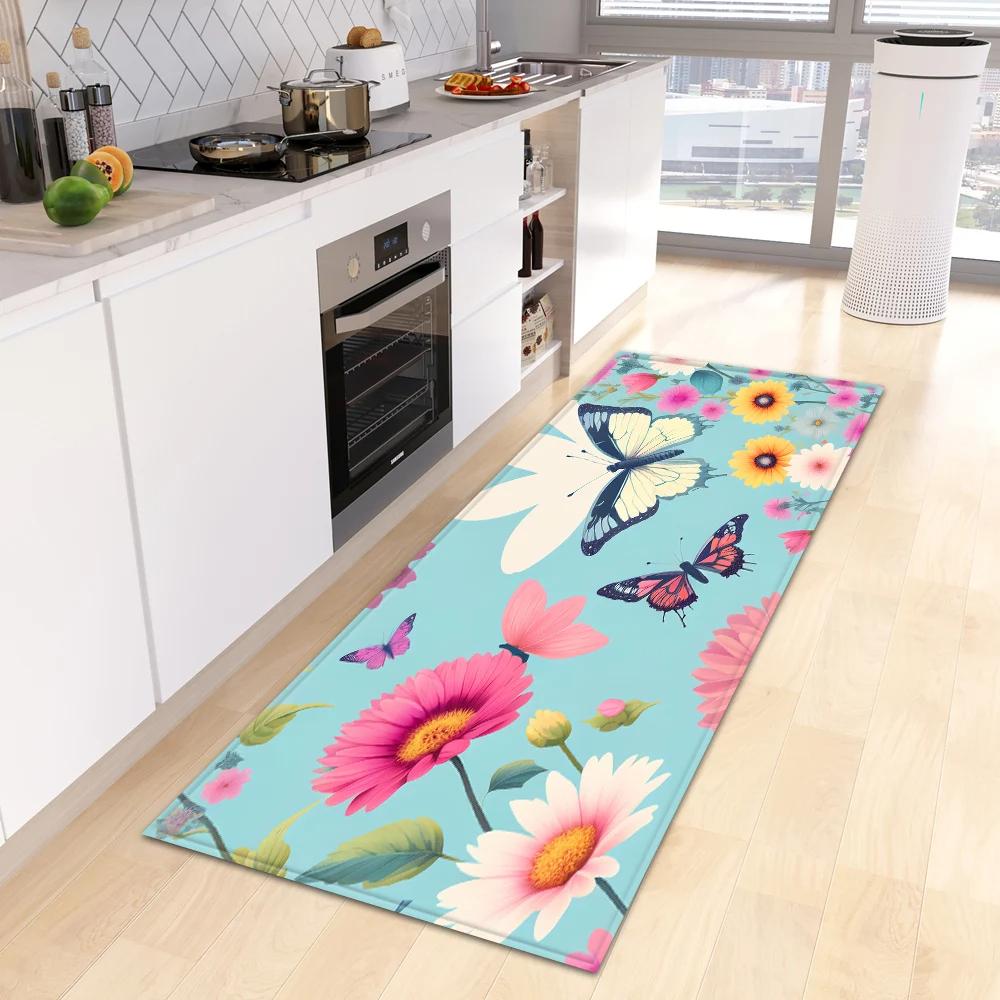 Blumenmuster Teppich Flur Bad Eingangstür Rutschfeste Fußmatte Zuhause Wohnzimmer Kinderzimmer Balkon Bodendekoration Teppich