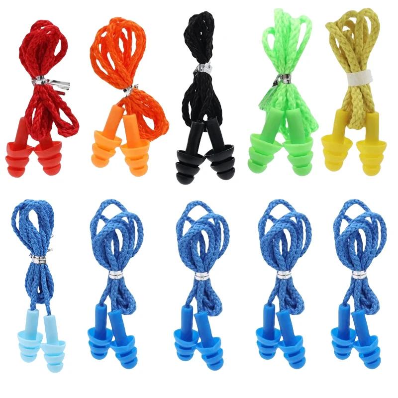 Noise Cancelling Ear Plugs Waterproof Swimming Soft Silicone Corded Earplugs Ears Protector Reusable Headwear Earplugs With Rope
