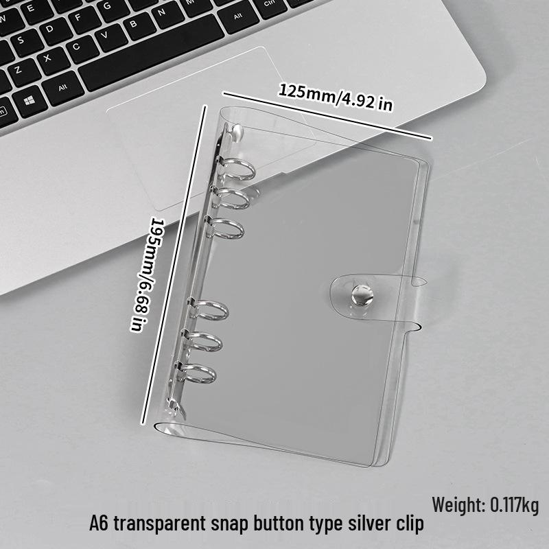A5/A6 Transparent PVC Ring Binder Planner Cover with Snap Button and Multi-color Six-Hole Metal Clip