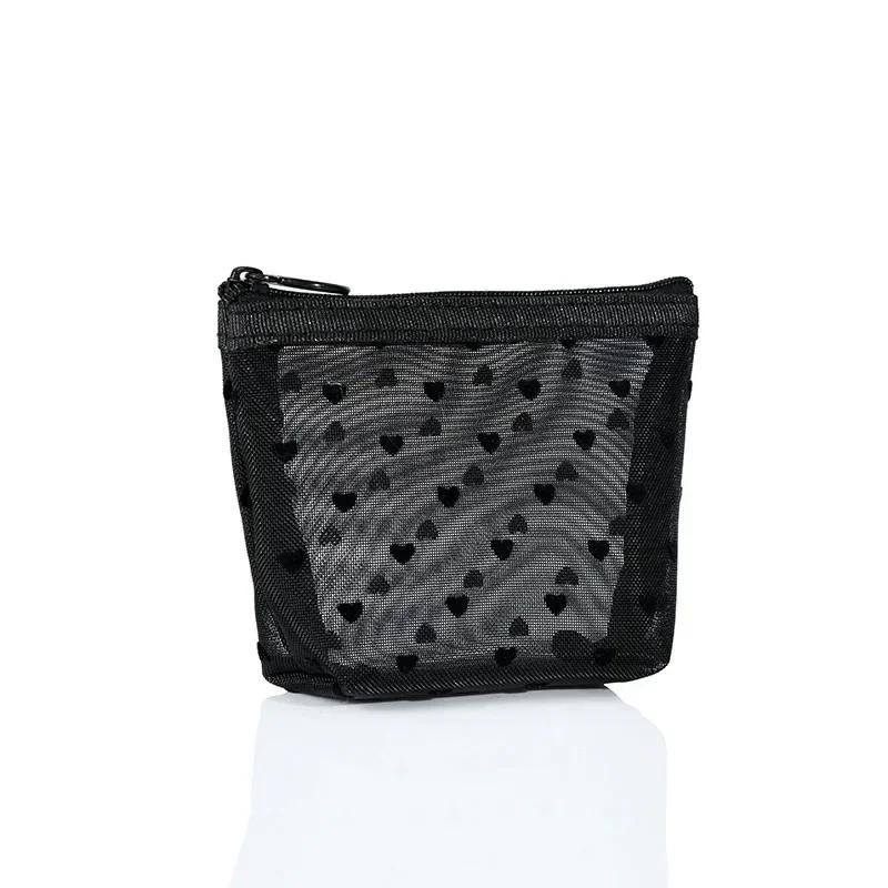 

Neceser Black Heart Travel Cosmetic Bag Fashion Mesh Small Large Toiletry Bag Makeup Storage Pouch Clear Zipper Cosmetic Bag