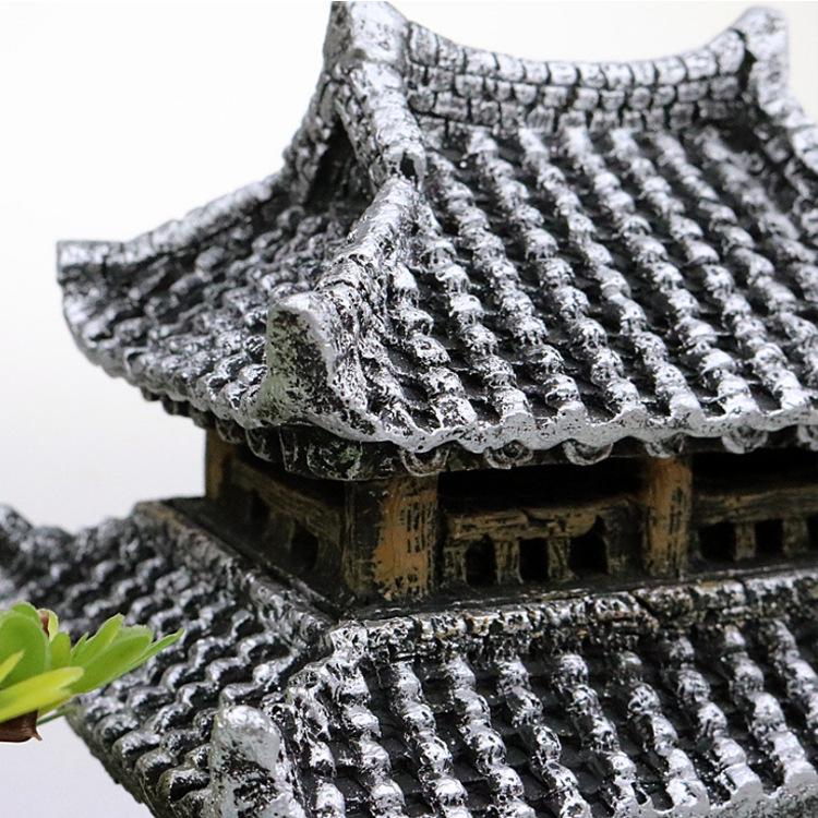 Jiangnan Water Town Fish Tank Landscape: Resin House & Yunhe Tower Aquarium Decor