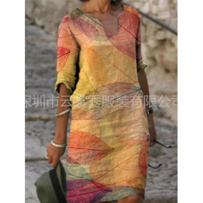 

JPNTKY Fashion Summer Spring Short Sleeve V-Neck Casual Dresses XXXL